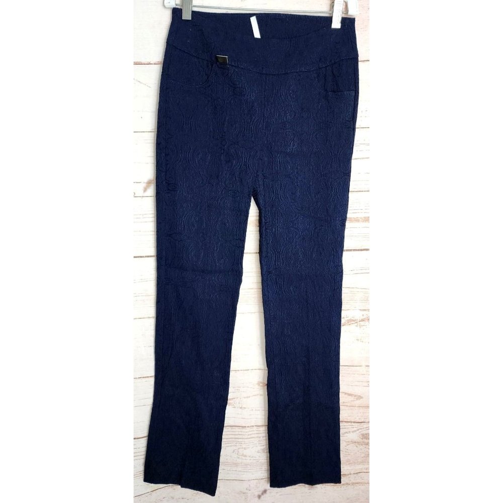 Navy Blue Stretch Paisley Pants for Women: Lulu B's Colorful and Comfortable